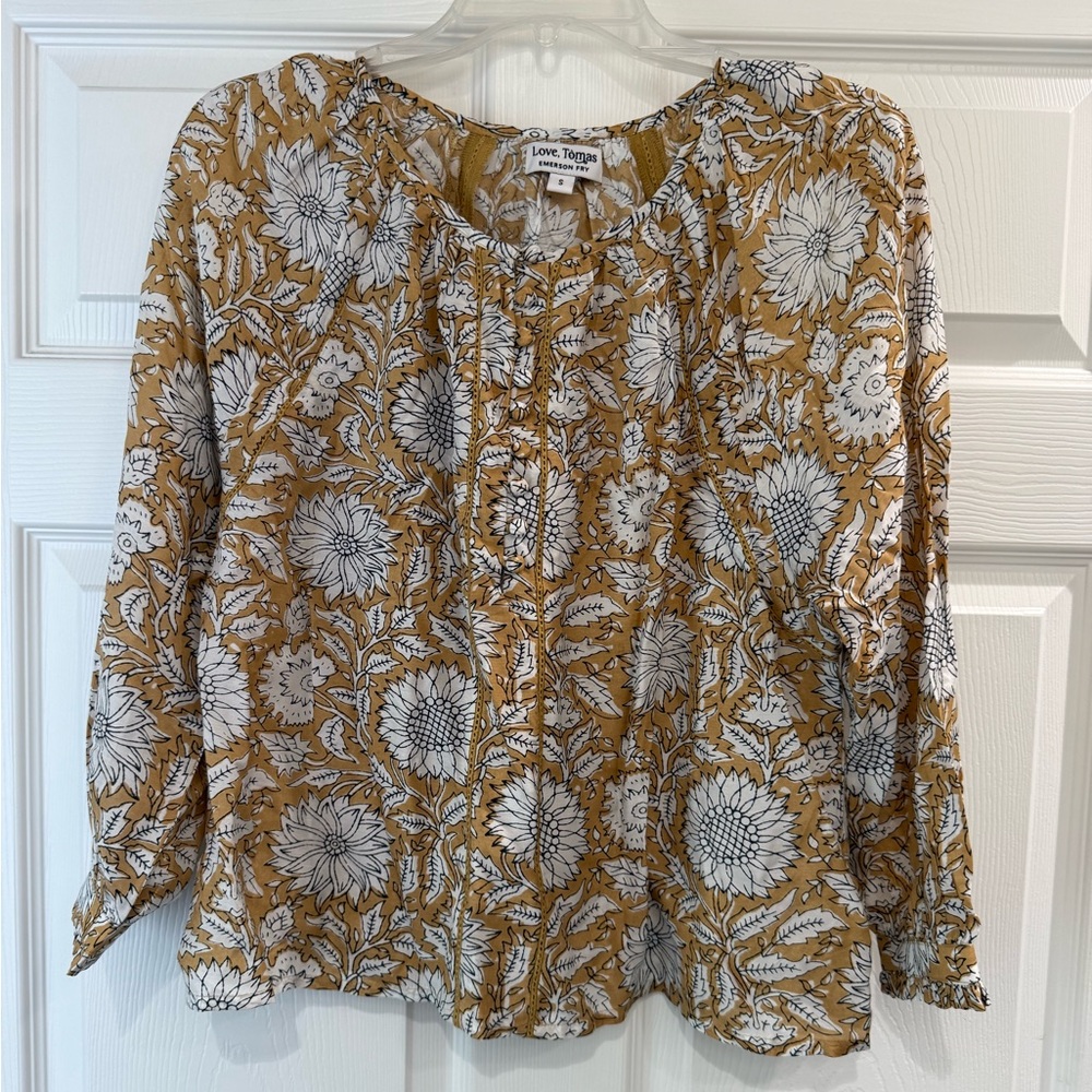 Emerson Fry Size Small Lucy Heirloom Arles Blouse 100% Modal Buttons Ladder Lace